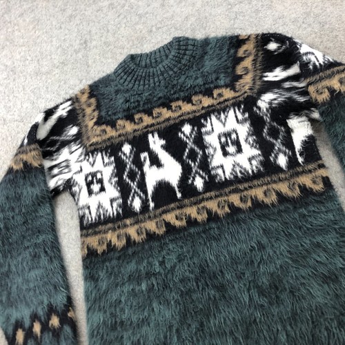 Vintage Ecuador Sweater Adult Small Green South Western Fuzzy Aztec - Picture 3 of 9