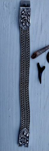 Thailand Sterlingsilber 8 Zoll doppelt geflochtenes Weizenmanschettenarmband mit Blumenverschluss - Bild 17 von 24