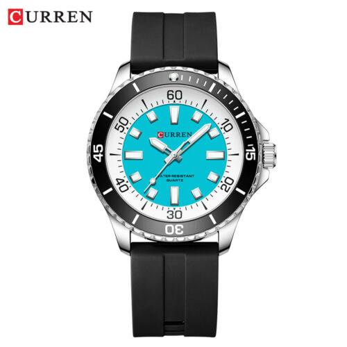 CURREN Mens Quartz Watch Soft Silicone Wristwatch Waterproof Male Sports Watches - Picture 22 of 22