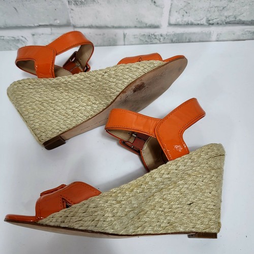 DIANE VON FURSTENBERG 7 Sudan Wedge Espadrille Sandals Orange Patent Ankle Strap - Picture 4 of 11
