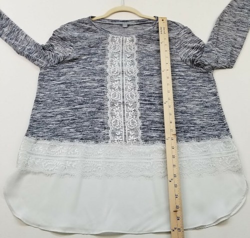 Valerie Stevens leichter Pullover Damen Large blau weiß Spitze Stretch Rundhals - Bild 8 von 9