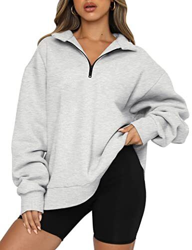 Womens Oversized Sweatshirts Fall Fashion Hoodies Half Zip Medium Grey - Picture 2 of 7