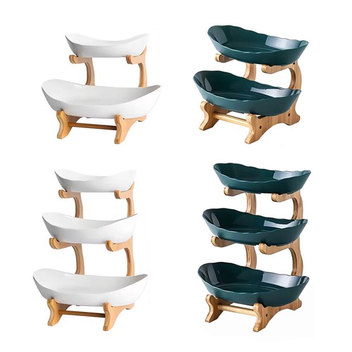 3 Tier Fruit Storage Basket Wooden Bowl Holder Utility Rack & Dining Stand - Picture 10 of 24