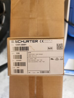 100 Lot Schurter 0031.8201 Fuse Holders 16 Amp 500 Volt For 5x20 mm Glass Fuses