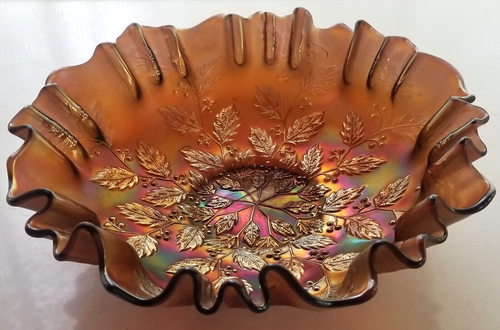Fenton Glas irisiert Amethyst Karneval Stechpalme 3 in 1 gekräuselt gekräuselt 8 1/2" Schüssel - Bild 5 von 11