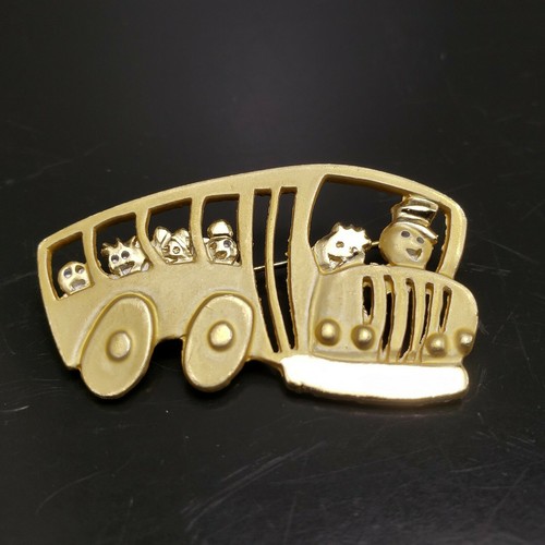 Goldfarbene Schulbus Brosche Anstecknadel Fahrer Dankeschön Geschenk