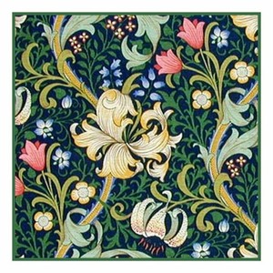 Arts-amp-Crafts-William-Morris-Golden-Lily-Navy-Counted-Cross-Stitch-Chart-Pattern