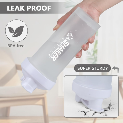 Protein Shaker Bottle 24Oz- Leak- Proof GYM Shaker Cup with Handle and Mixing Ba - Picture 5 of 12
