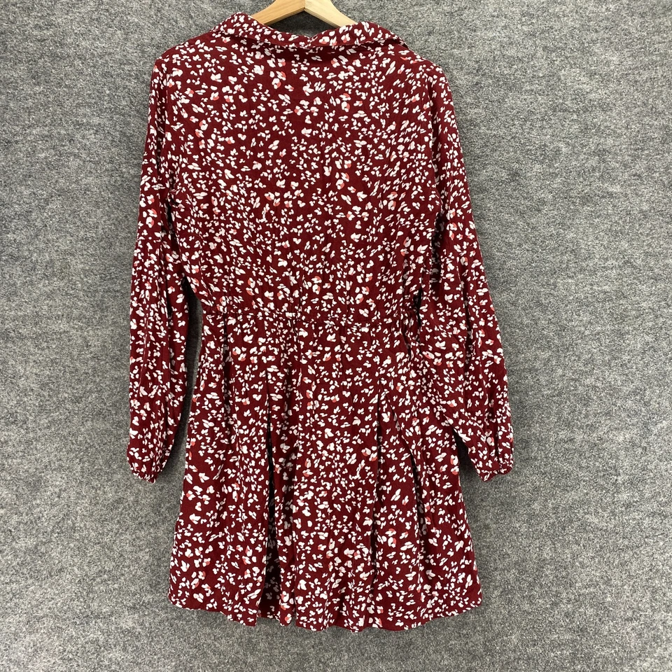 Vestido BB Dakota Mujer S Pequeño Rojo Floral Cambio Cuello Corto Manga Larga Rayón Foto 2 de 4