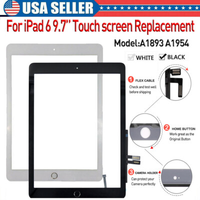 For iPad 6th 2018 Gen A1893 A1954 Touch Screen Digitizer Glass Black+Home Button