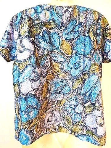 Vintage 1960s 70s Psychedelic Flowers Abstract Art Top Blouse Shirt Bohemian 44 - Picture 11 of 12