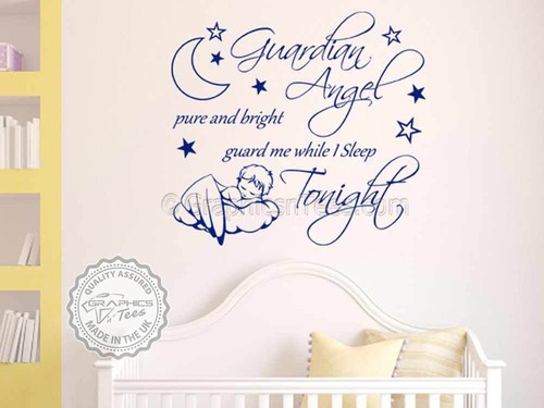 Nursery Wall Sticker Guardian Angel Quote Baby Boy Girl Bedroom Wall Decor Decal - Picture 4 of 14