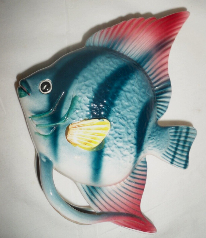 1950s Fish Wall Pocket Plaque Ceramic California Creations Bradley Japan Mermaid