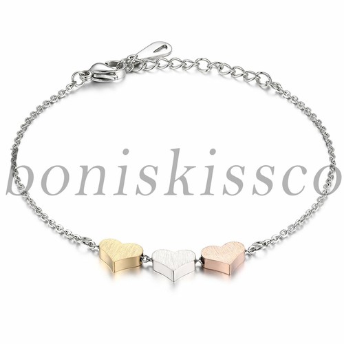 Damen Charm Edelstahl Peeling drei Herzen Fußkettchen Armband Geburtstag Geschenk - Bild 1 von 7