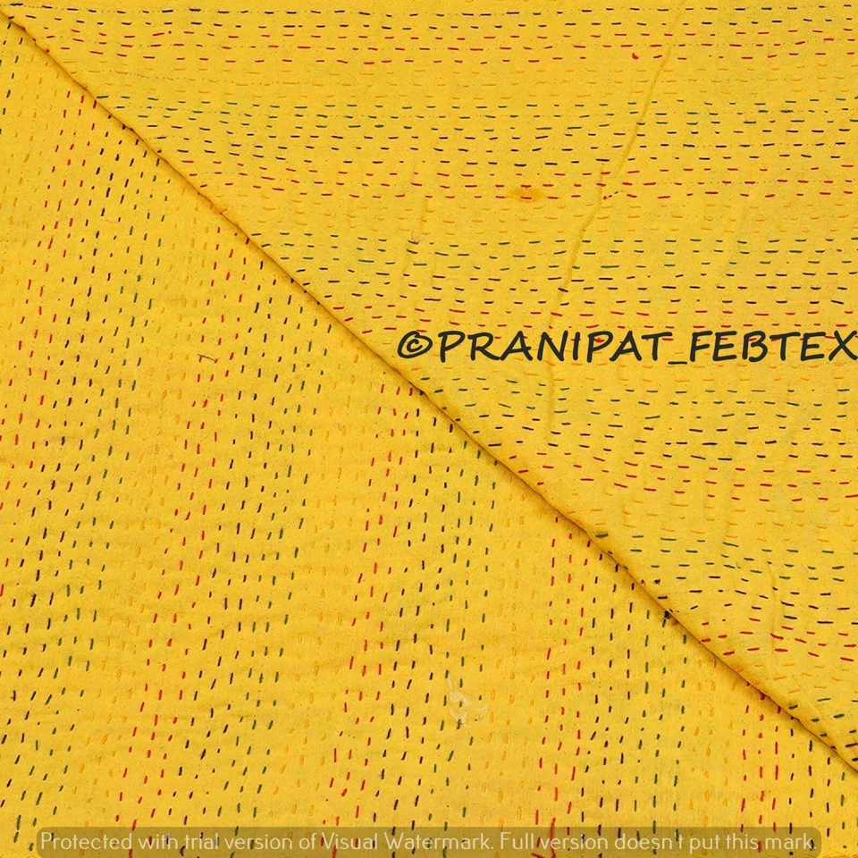 Индийское стеганое одеяло Kantha с тропическим принтом желтое королевское хлопковое покрывало покрывало покрывало - Изображение 4 из 4