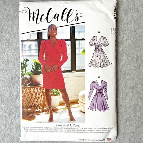 McCalls M8176 80's Style Puff Sleeve Dress Misses Sewing Pattern Sz 16-24 Uncut - Picture 1 of 6