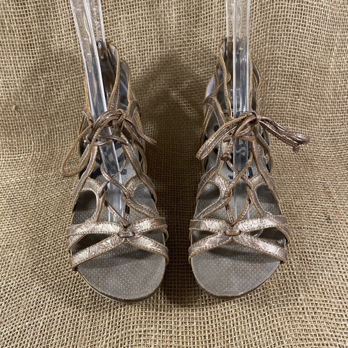 OTBT sandals Strappy wedges Ankle Strap leather Rose Gold Bronze women size 7.5 - Picture 10 of 15
