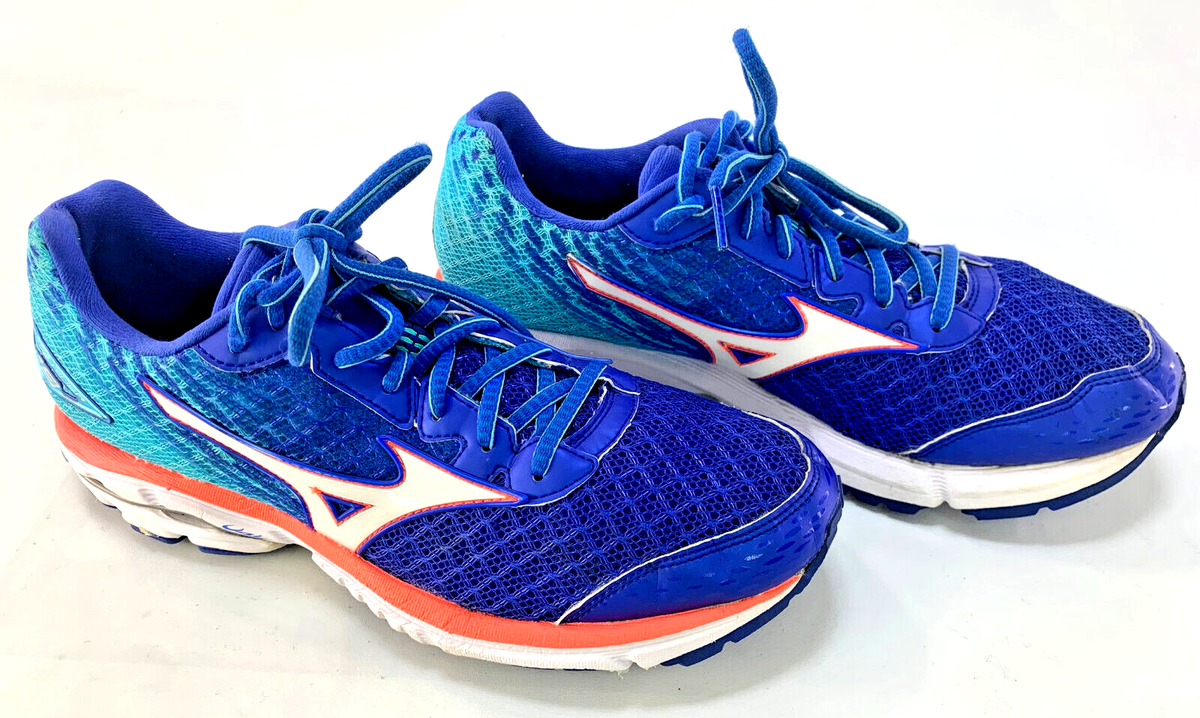 WOMENS 10 Mizuno Wave Rider 19 Royal Blue Orange Running Sport