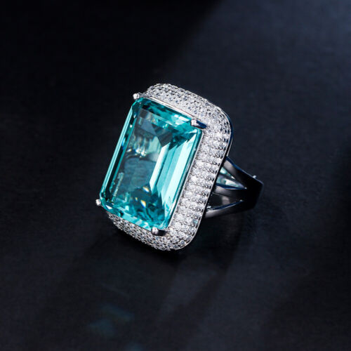 Anillo de Compromiso Rectangular Cuadrado Rectangular Cuadrado Corte Princesa Plateado Ajustable Corte Princesa Circonial para Mujeres - Imagen 6 de 9