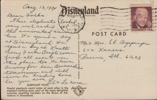 1974 vintage DISNEYLAND ELEPHANT POOL Jungle Cruise ADVERTURELAND postcard - Picture 2 of 2