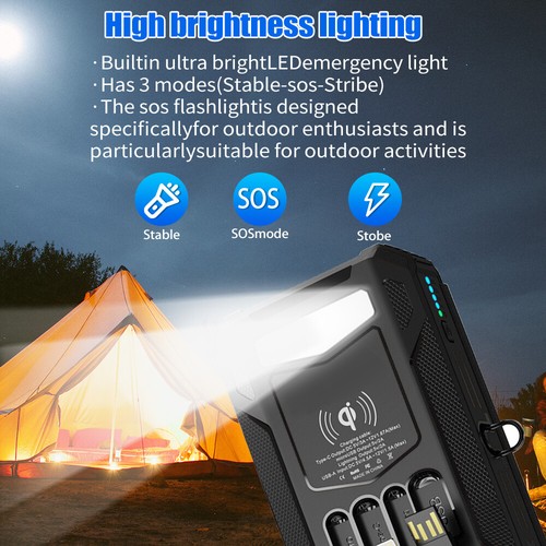 40000mAh Solar Power Bank Fast Charging External Battery 4 Cables W/ Flashlight - Picture 7 of 16
