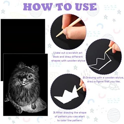200 Pieces Scratch Paper Art Set Craft Kits Black Coated Scratchboard Black S... - 第 7/7 張圖片