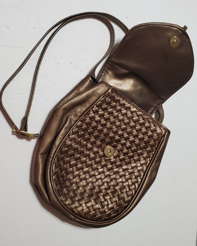 Vtg A Collection by Pantera Woven Leather Flap Crossbody Purse Bag Bronze Brown - Picture 13 of 13