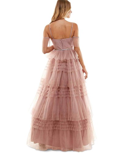 Say Yes to the Prom Juniors' Pink Pleated Mesh Tiered Gown Dress - 3 - Pink - Picture 2 of 4