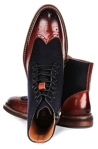 Justinreess England Clifford Ox Brouge Toe Mens Boots Navy Brown UK 6 - 14 - Picture 4 of 6