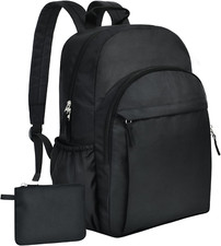 Basic Black Backpack 15.6Inch for Travel School Office, Water Resistant Bookbag