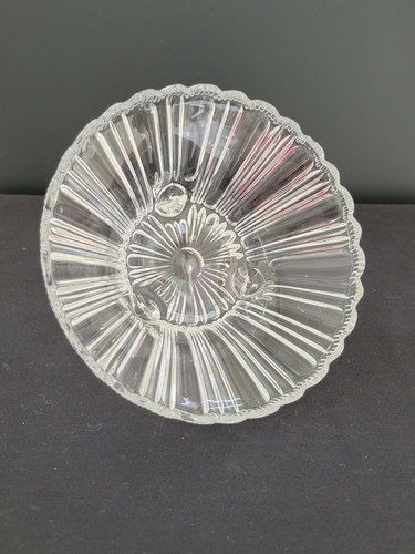 Footed Candy Potpourri Dish Clear Ribbed Glass Scalloped Rim | Vintage - Picture 8 of 8