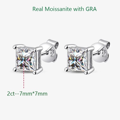 0.4-2ct Princess Cut Moissanite Stud Earrings Women Gift 14k White Gold Plated - Picture 15 of 15