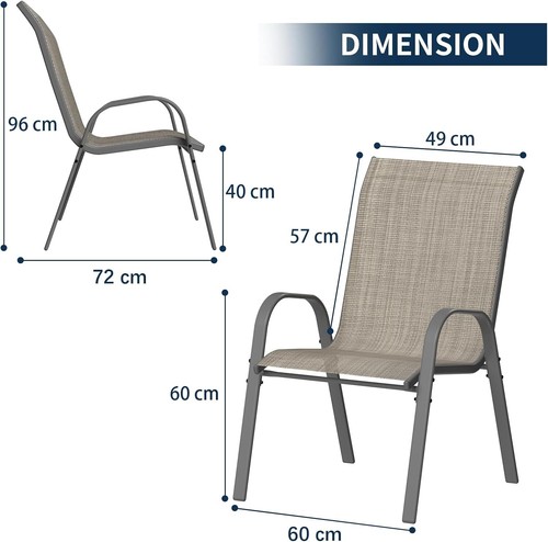 6 Pieces Garden Chairs Stackable Balcony Chairs Garden Chair High-Backed Steel Frame - Picture 4 of 32