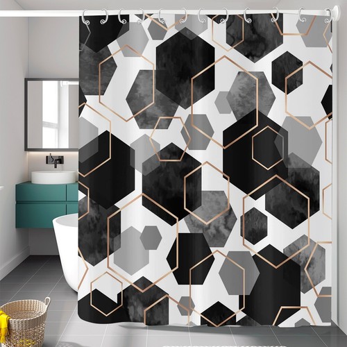 Minimalist Watercolor Geometric Shower Curtain with Hooks and Waterproof .d - Picture 16 of 27
