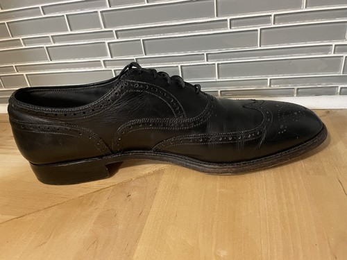 Scarpe eleganti da uomo Cordwainer Wright 11 1/2 B in pelle alare nere USA vintage - Foto 8 di 15