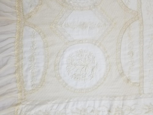 Antique White Hand Embroidered Lace Bedspread 237x208cm - Picture 15 of 18