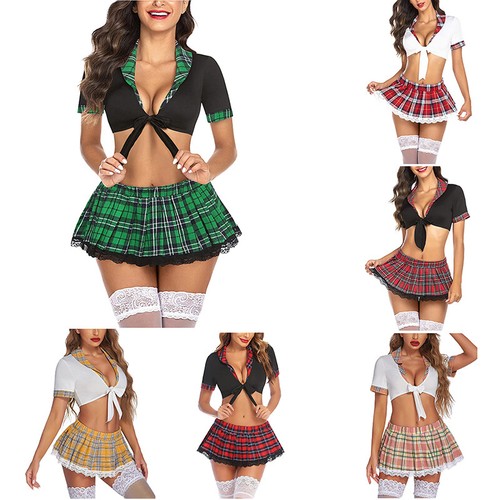 Women Sexy Lingerie School Girl Uniform Costume Outfit Mini Skirt Roleplay Sets - Picture 4 of 20