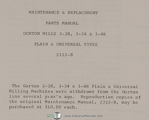 Manual de fresado, mantenimiento y piezas universal liso Gorton 2-28, 3-34 3-48 1978 - Imagen 4 de 5