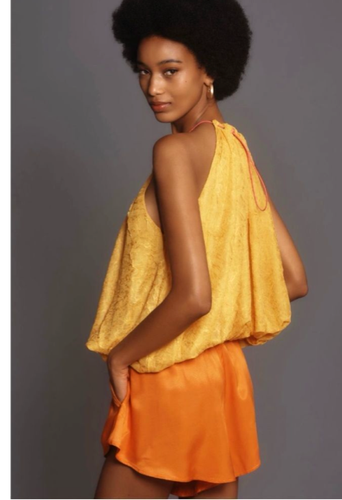 Anthropologie Women’s Halter Parachute Bubble Hem Tank Top size M Yellow NWT - Picture 4 of 9