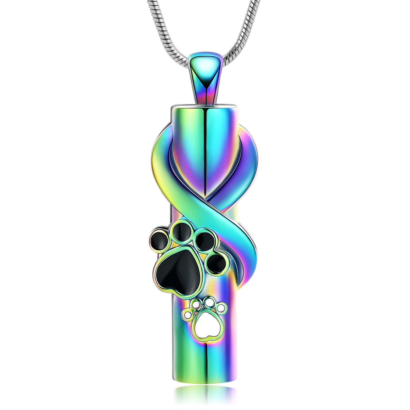 Love infinity Cylinder with Paw Print Pet Memorial Necklace For Dog Cat Ashes