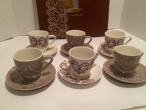 Klassisches Kaffee & Tee (6 Tassen und Untertassen Set) in OVP taupe Geschenkset - Bild 3 von 8