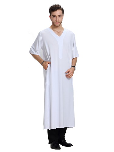 Herren Saudi Arabisch Gewand Muslim Abaya Kaftan Kurzarm Dishdasha Thobe Jubba Thoub - Bild 12 von 43