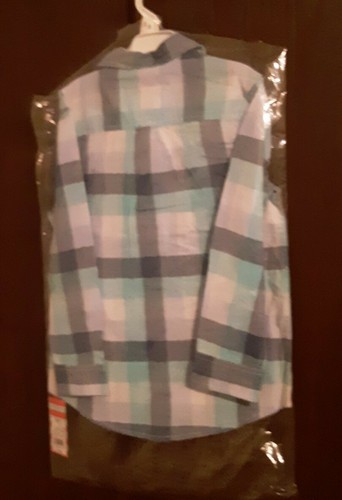 Blusa de manga larga Cat & Jack azul marino a cuadros turquesa nueva con etiquetas talla S (6/7) - Imagen 2 de 9
