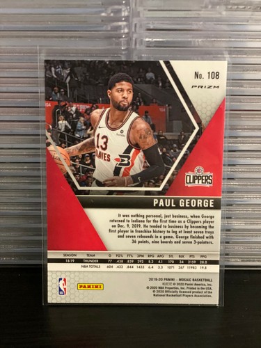 2019-20 Panini Mosaic Tmall Red Wave Prizm Paul George #108 Los Angeles Clippers - Picture 2 of 2