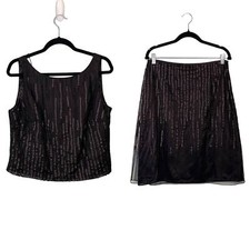 Top Tank Mini Skirt Outfit Set Womens 40-42 Black Sleeveless Sparkling Sequined