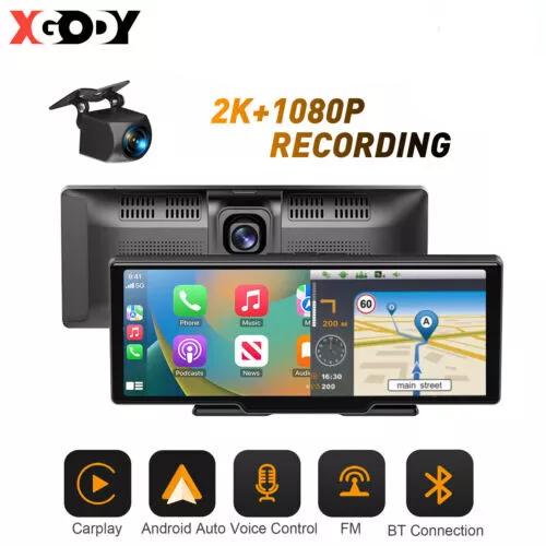 10" 4K Dash Cam Apple Carplay Android Auto Car Reversing Mirror Video Recorder - Picture 1 of 15