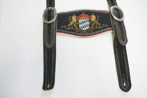70/80er Vintage Hosenträger Bayern Wappen Stickerei für Lederhose L: 101 cm - Bild 2 von 6
