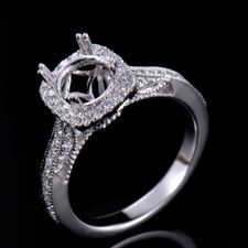 Natural Diamond Semi Mount Wedding Ring Setting Round 6.5mm Solid 14K White Gold
