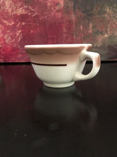6 BUFFALO Oneida CHINA Cup & Saucer RESTAURANT WARE White Tan Brown Bands RARE - Picture 7 of 12