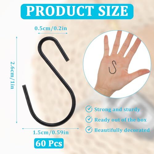 60Pcs Mini S Hooks, 1 Inch Small S Hooks for Hanging Small Metal Hooks S Black - Bild 2 von 7